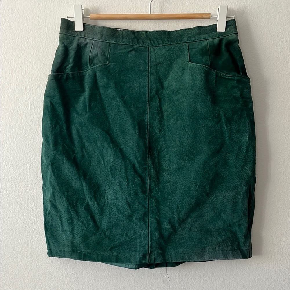 Bagatelle Vintage Suede Mini‎ Skirt in Green Fitted Pencil Skirt Leather size 12
